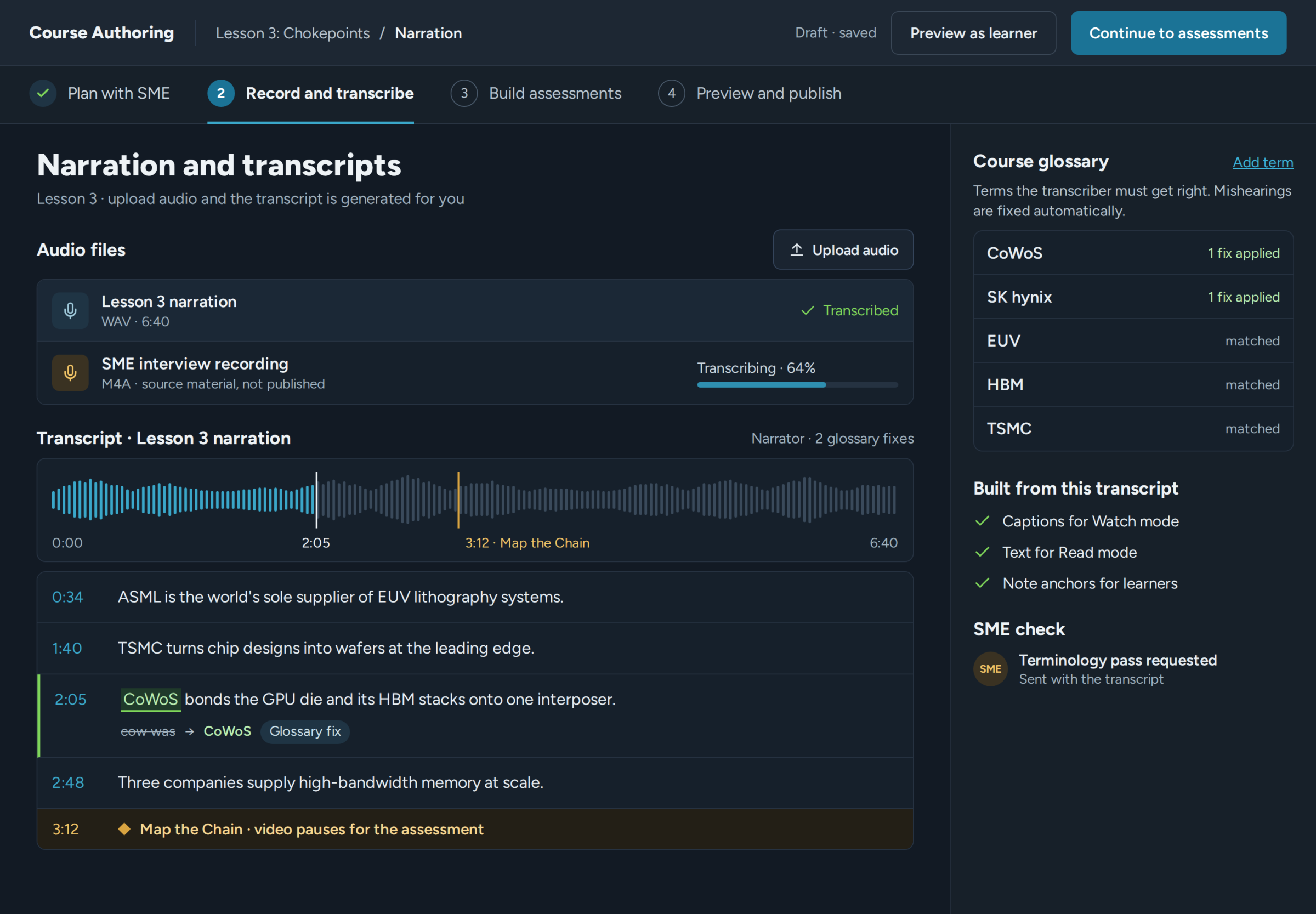 Generate narration and transcripts for each module