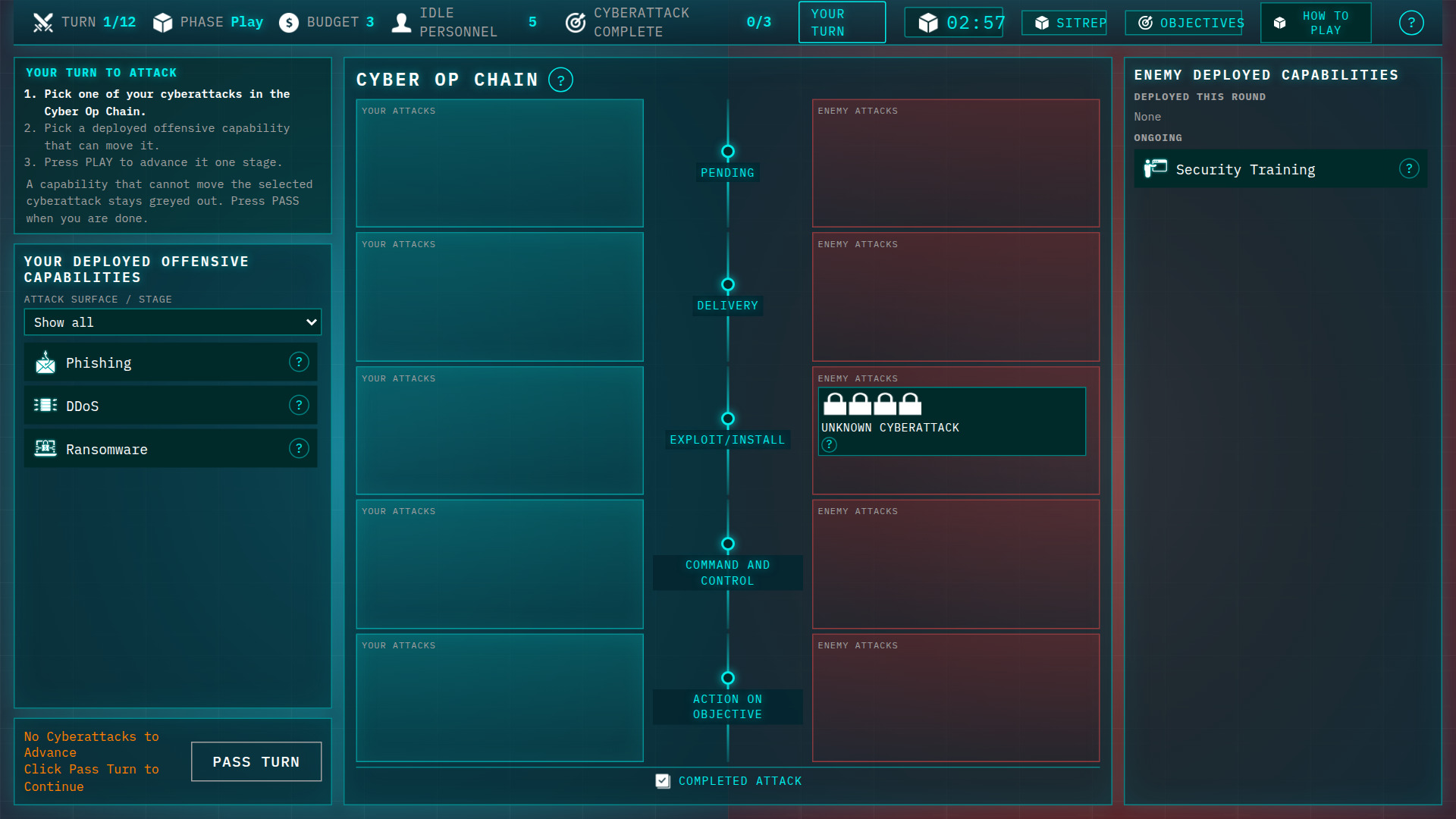 The face-off screen in Red Team Cyber, a Bedrock serious game