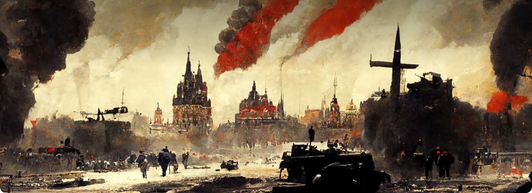 A smoldering army battle scene from World War I.
